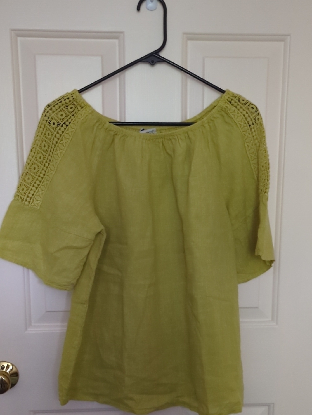 Terzo Millennio Yellow Linen Crochet Sleeve Top Made in Italy Size Medium Beach